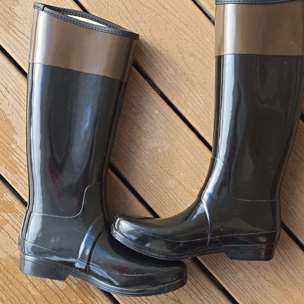 Hunter Regent Carlyle Regal Rain Boots Black And Brown Two-Tone Womens Size 9 - Picture 6 of 12